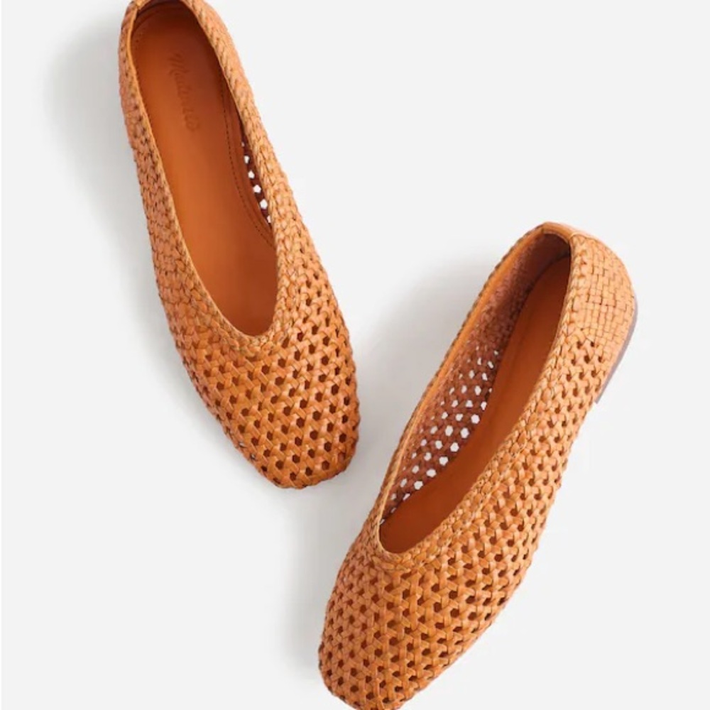 Madewell Woven Leather Flats in Cognac Tan
